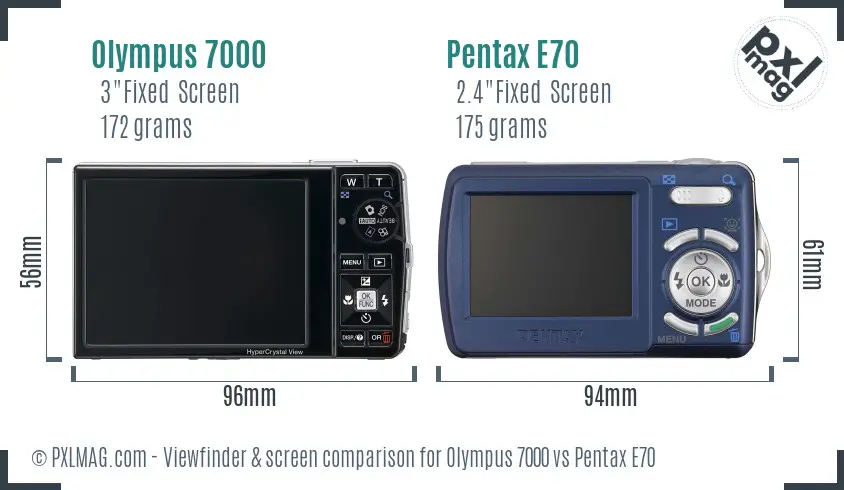 Olympus 7000 vs Pentax E70 Screen and Viewfinder comparison