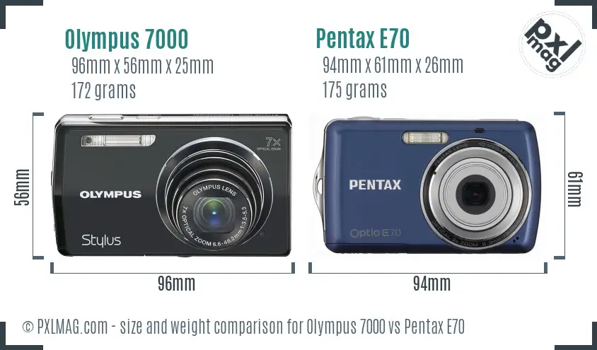 Olympus 7000 vs Pentax E70 size comparison
