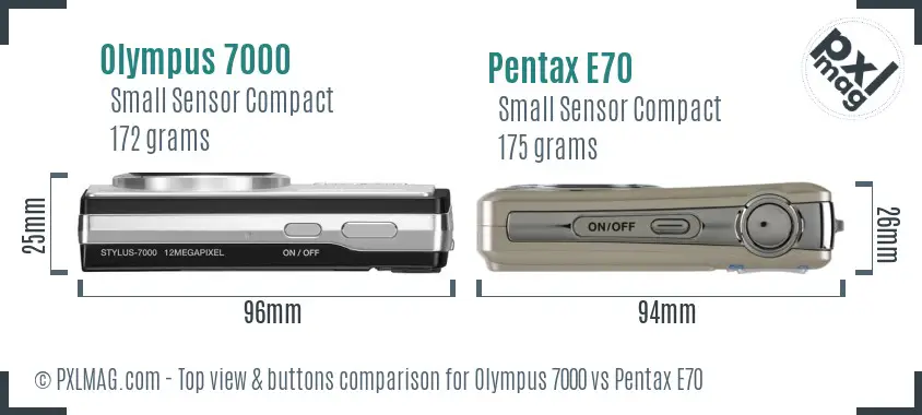 Olympus 7000 vs Pentax E70 top view buttons comparison