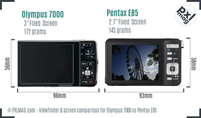 Olympus 7000 vs Pentax E85 Screen and Viewfinder comparison