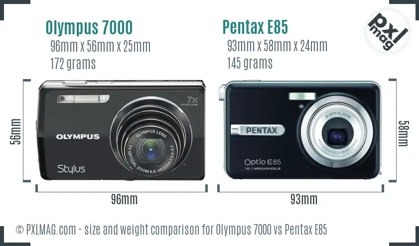 Olympus 7000 vs Pentax E85 size comparison