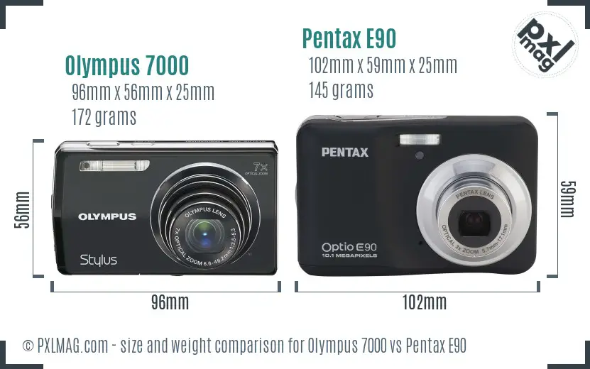 Olympus 7000 vs Pentax E90 size comparison