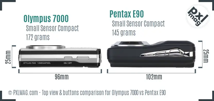 Olympus 7000 vs Pentax E90 top view buttons comparison