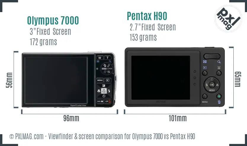 Olympus 7000 vs Pentax H90 Screen and Viewfinder comparison