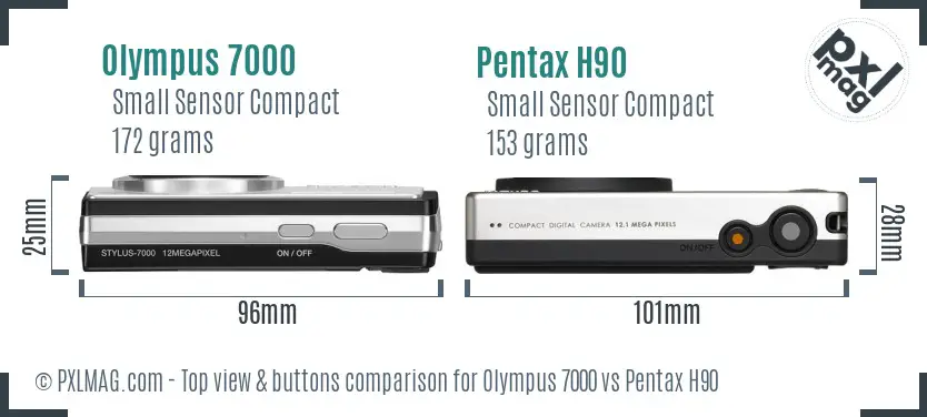 Olympus 7000 vs Pentax H90 top view buttons comparison