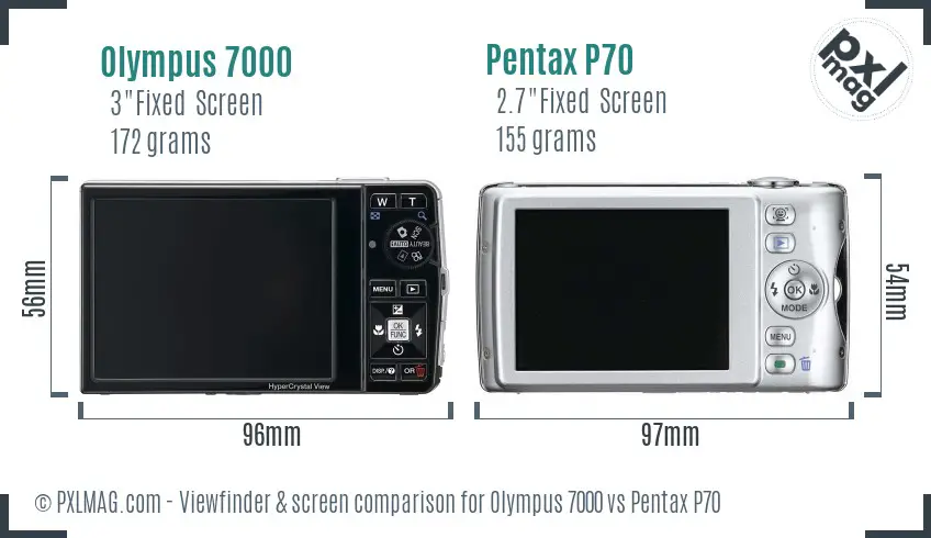 Olympus 7000 vs Pentax P70 Screen and Viewfinder comparison