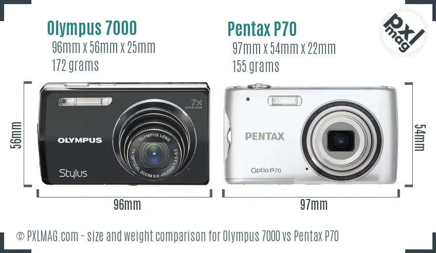 Olympus 7000 vs Pentax P70 size comparison