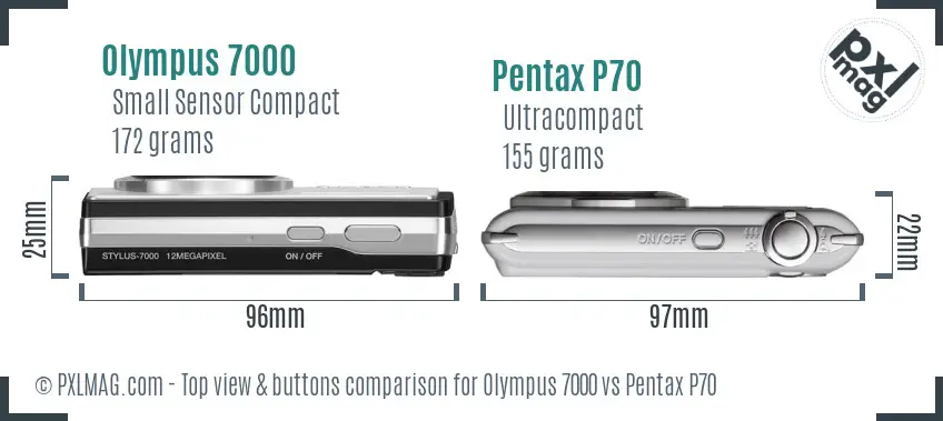 Olympus 7000 vs Pentax P70 top view buttons comparison