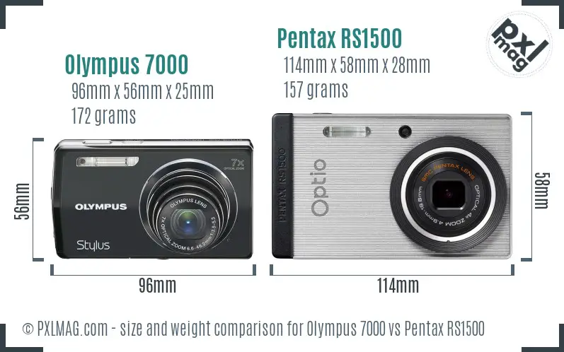 Olympus 7000 vs Pentax RS1500 size comparison