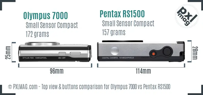 Olympus 7000 vs Pentax RS1500 top view buttons comparison