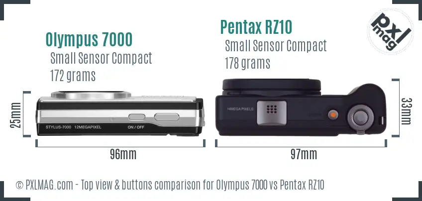 Olympus 7000 vs Pentax RZ10 top view buttons comparison