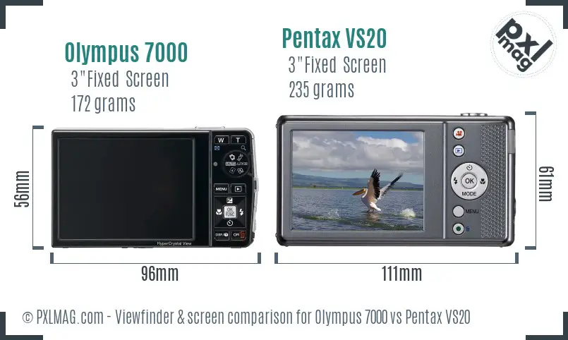 Olympus 7000 vs Pentax VS20 Screen and Viewfinder comparison