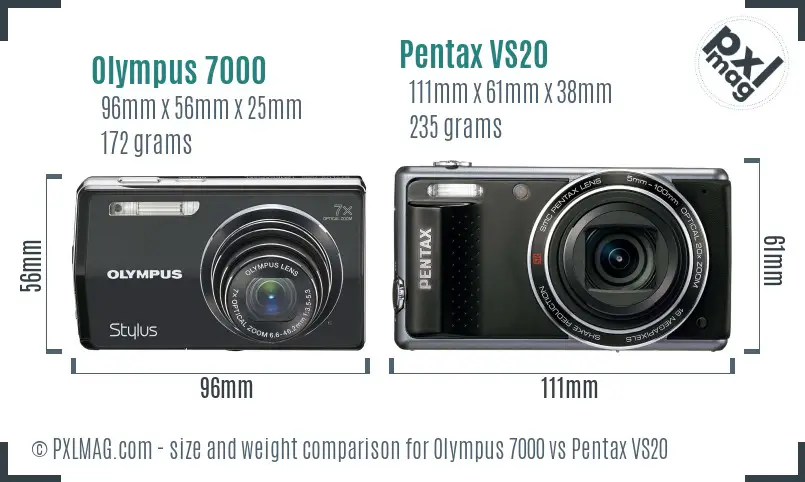 Olympus 7000 vs Pentax VS20 size comparison