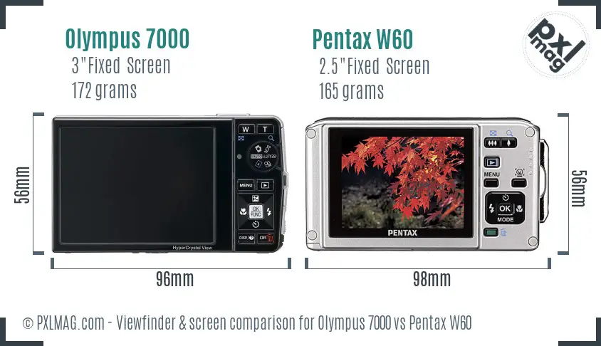 Olympus 7000 vs Pentax W60 Screen and Viewfinder comparison