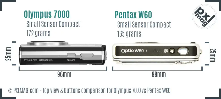 Olympus 7000 vs Pentax W60 top view buttons comparison