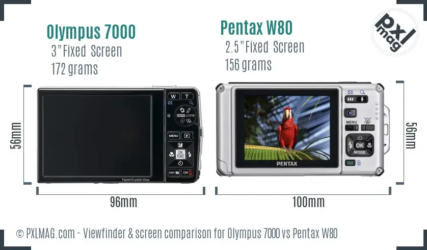Olympus 7000 vs Pentax W80 Screen and Viewfinder comparison