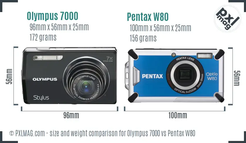 Olympus 7000 vs Pentax W80 size comparison