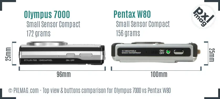 Olympus 7000 vs Pentax W80 top view buttons comparison
