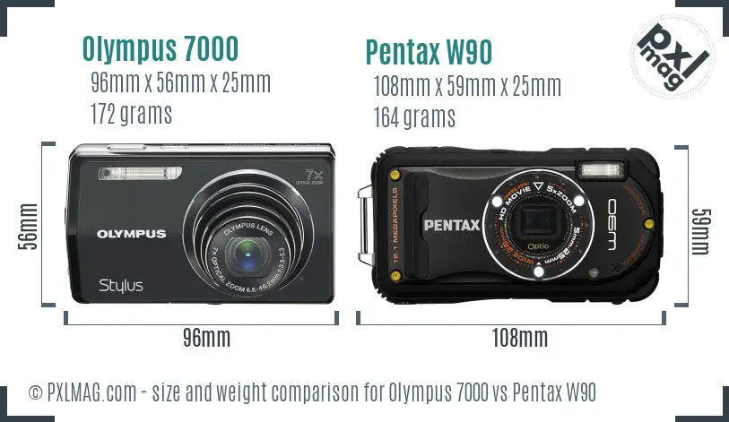 Olympus 7000 vs Pentax W90 size comparison