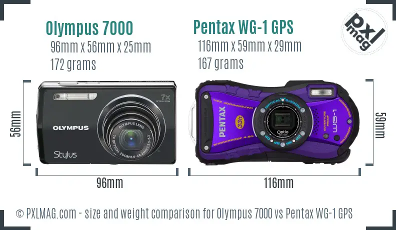 Olympus 7000 vs Pentax WG-1 GPS size comparison