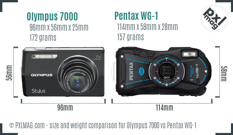 Olympus 7000 vs Pentax WG-1 size comparison