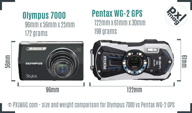 Olympus 7000 vs Pentax WG-2 GPS size comparison