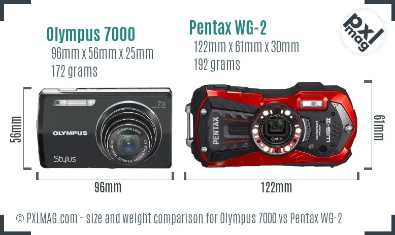 Olympus 7000 vs Pentax WG-2 size comparison