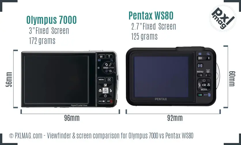 Olympus 7000 vs Pentax WS80 Screen and Viewfinder comparison