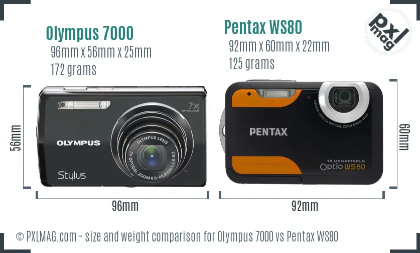 Olympus 7000 vs Pentax WS80 size comparison
