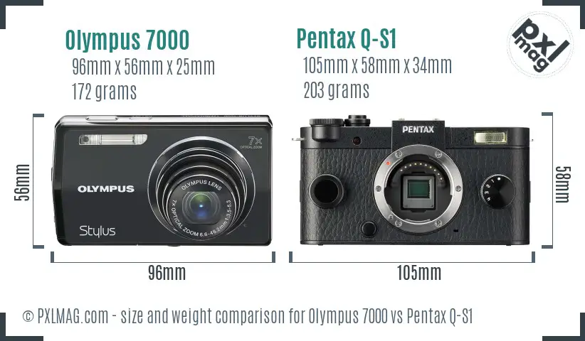 Olympus 7000 vs Pentax Q-S1 size comparison