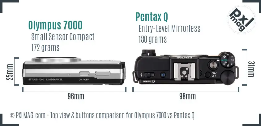 Olympus 7000 vs Pentax Q top view buttons comparison