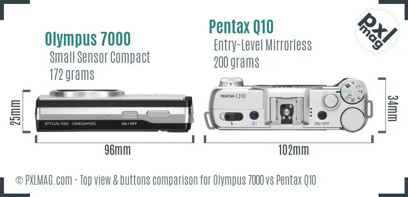 Olympus 7000 vs Pentax Q10 top view buttons comparison
