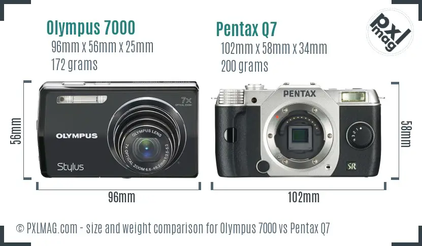 Olympus 7000 vs Pentax Q7 size comparison