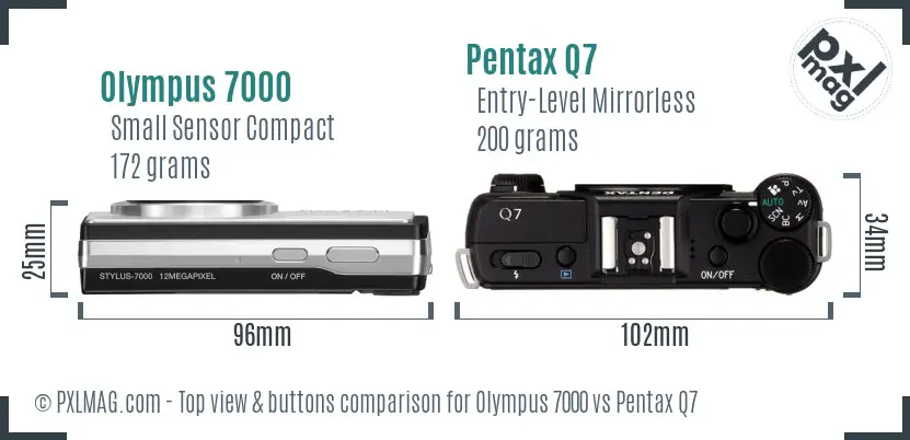 Olympus 7000 vs Pentax Q7 top view buttons comparison