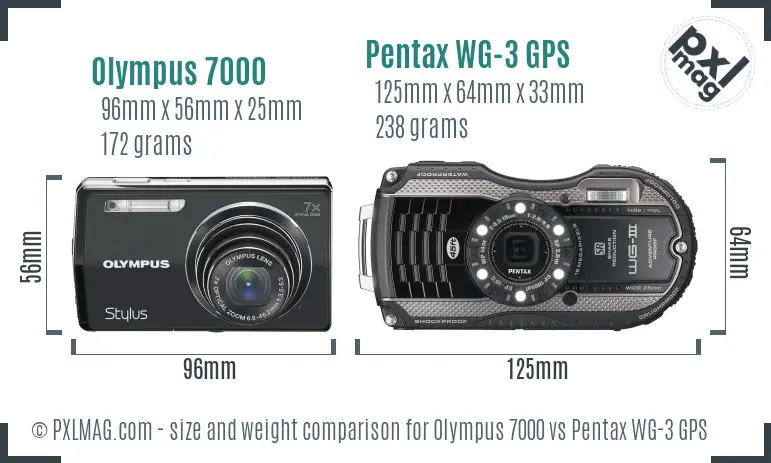 Olympus 7000 vs Pentax WG-3 GPS size comparison