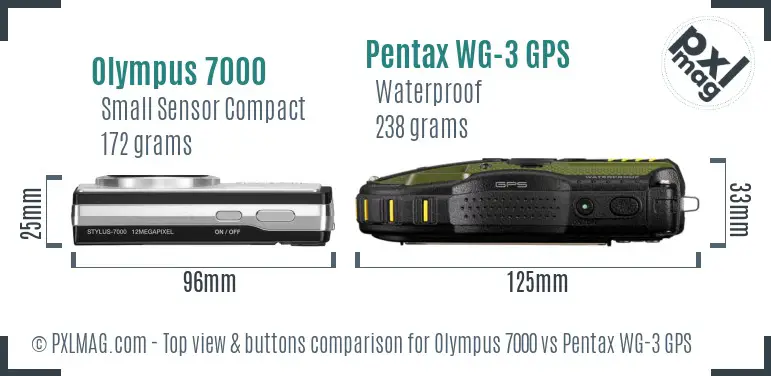 Olympus 7000 vs Pentax WG-3 GPS top view buttons comparison