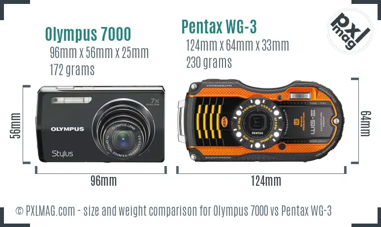 Olympus 7000 vs Pentax WG-3 size comparison