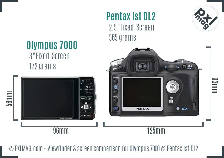Olympus 7000 vs Pentax ist DL2 Screen and Viewfinder comparison