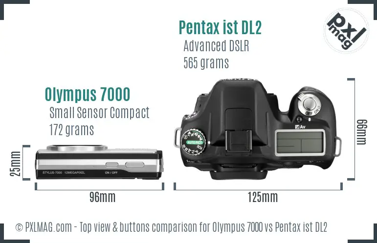 Olympus 7000 vs Pentax ist DL2 top view buttons comparison