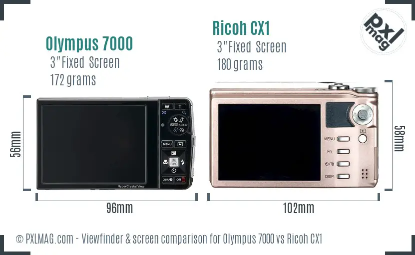 Olympus 7000 vs Ricoh CX1 Screen and Viewfinder comparison