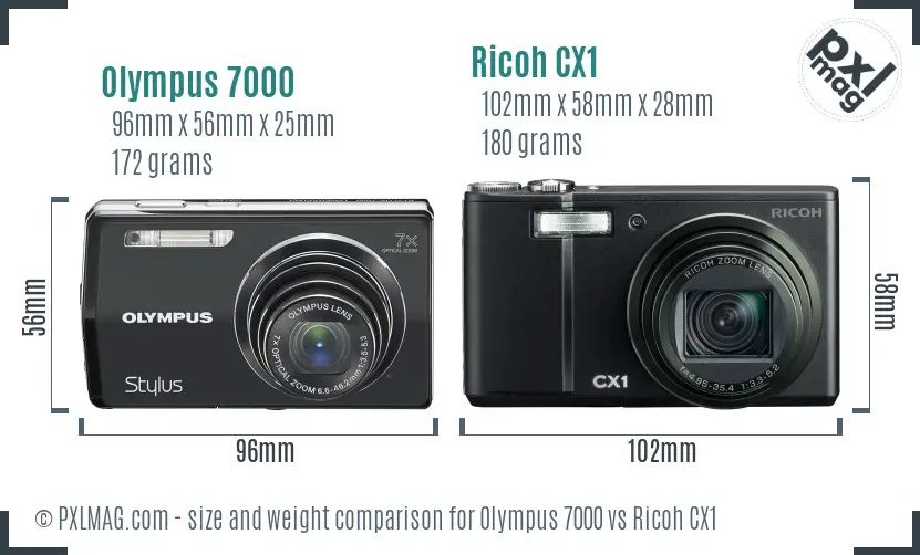Olympus 7000 vs Ricoh CX1 size comparison