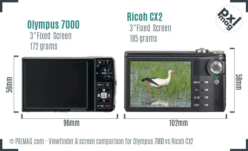 Olympus 7000 vs Ricoh CX2 Screen and Viewfinder comparison