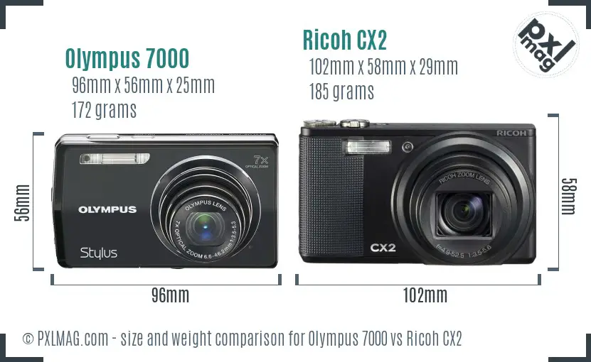 Olympus 7000 vs Ricoh CX2 size comparison