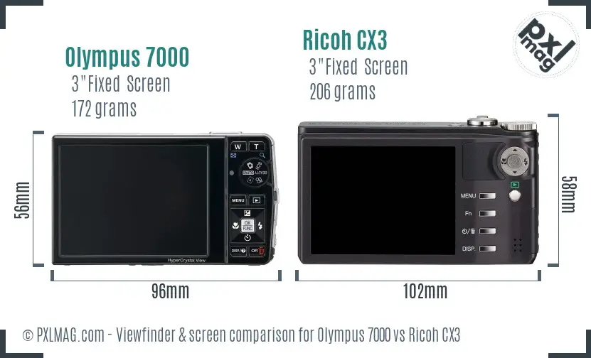 Olympus 7000 vs Ricoh CX3 Screen and Viewfinder comparison