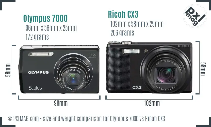 Olympus 7000 vs Ricoh CX3 size comparison
