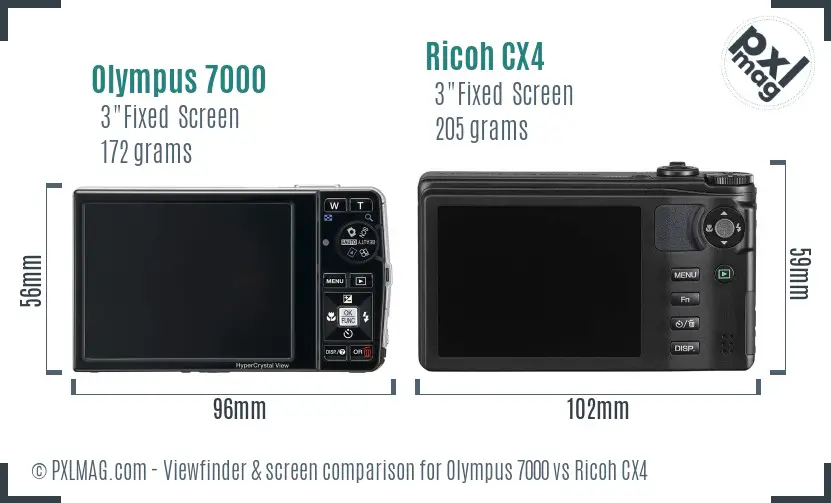 Olympus 7000 vs Ricoh CX4 Screen and Viewfinder comparison