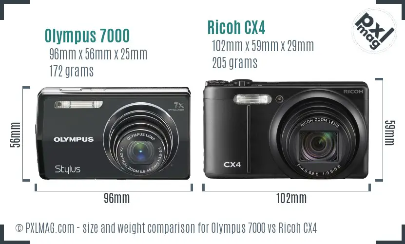 Olympus 7000 vs Ricoh CX4 size comparison