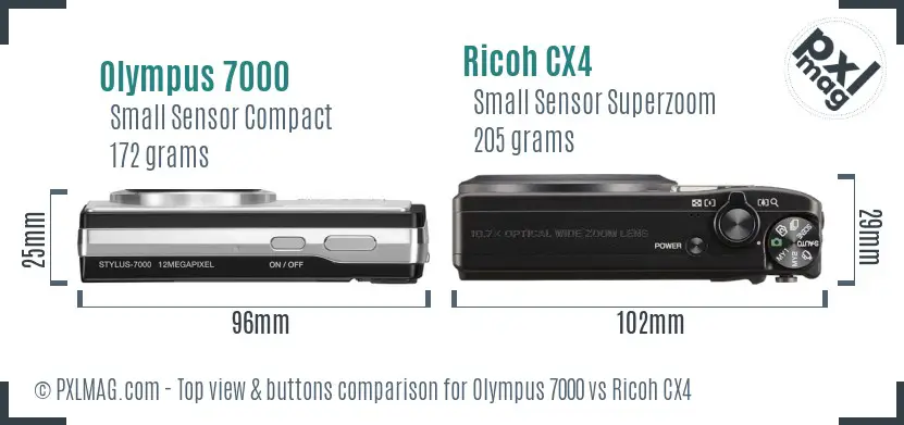 Olympus 7000 vs Ricoh CX4 top view buttons comparison