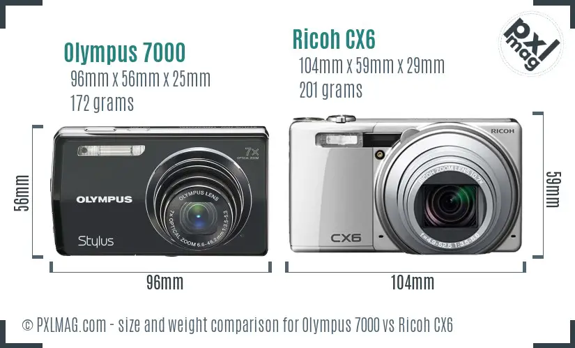 Olympus 7000 vs Ricoh CX6 size comparison