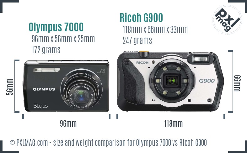 Olympus 7000 vs Ricoh G900 size comparison
